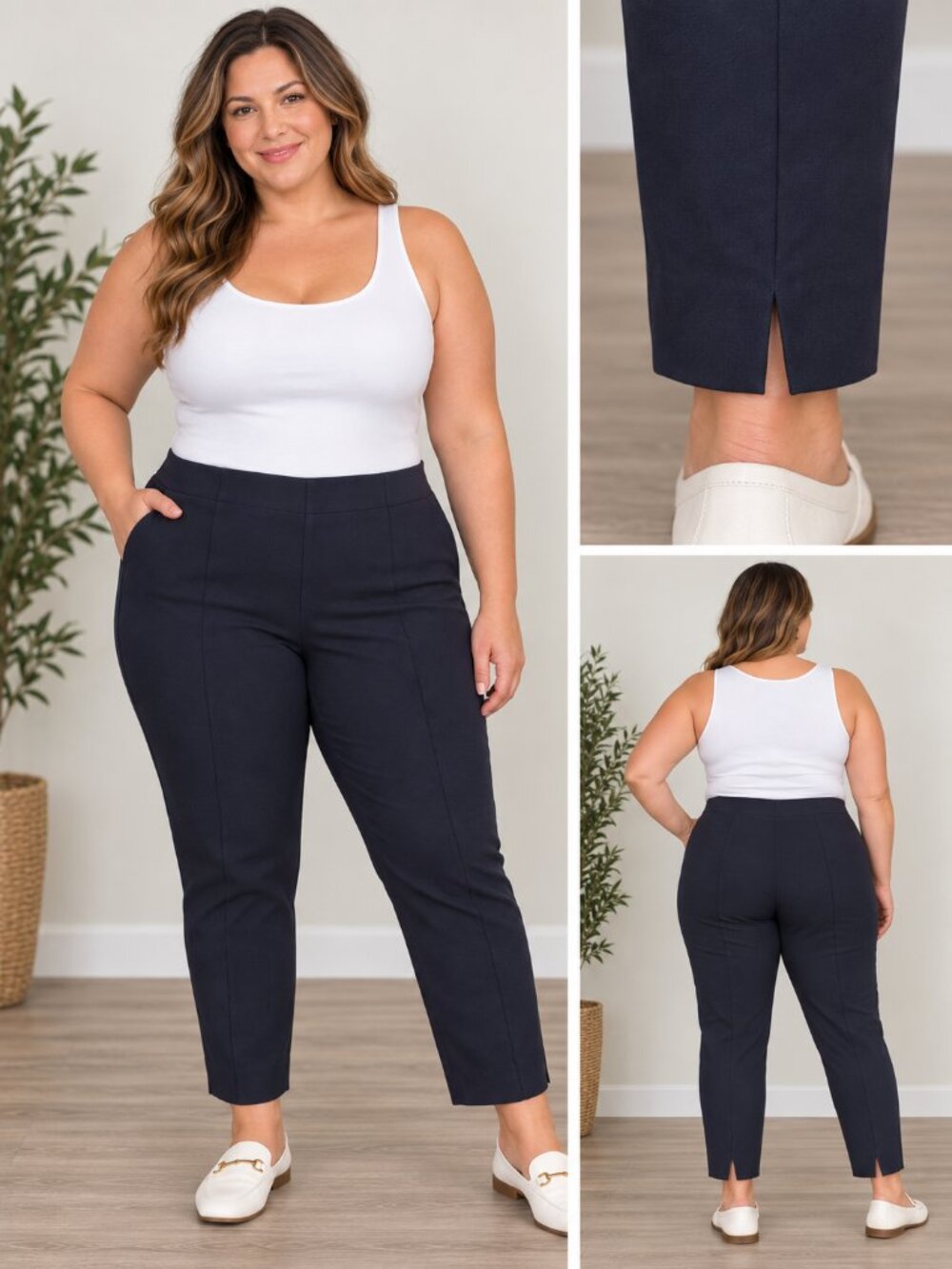 Quince Ultra-Stretch Ponte Cropped Straight-Leg Ankle Pants Navy Blue Size XL